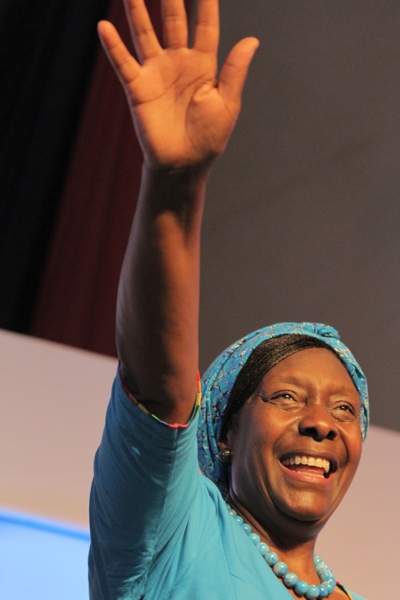 Charity Ngilu saluting supporters at her presidential launch